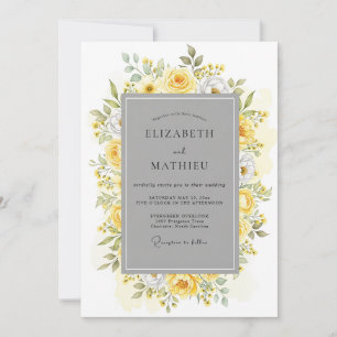 Invitation Mariage Botanique Halcyon Gris Jaune