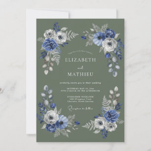 Invitation Mariage Botanique Indigo Verdant Flourish