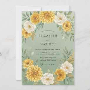 Invitation Mariage botanique jaune avec fioritures