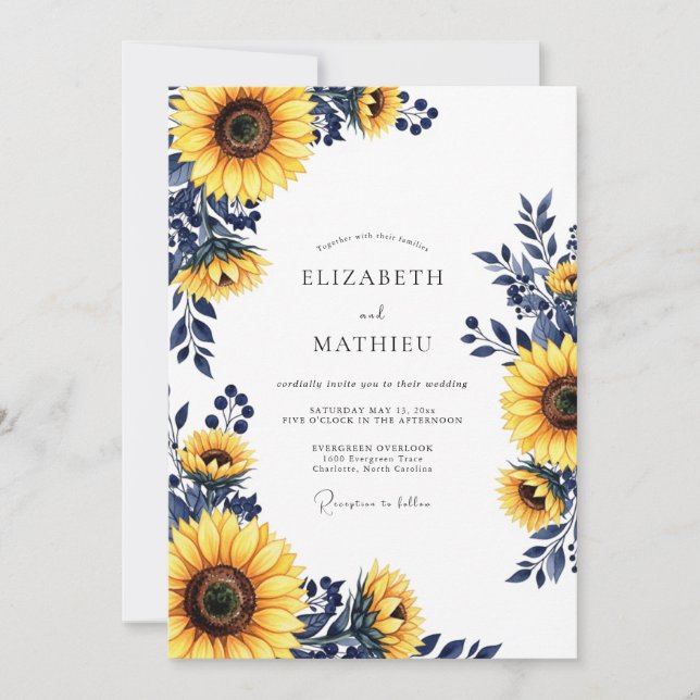 Invitation Mariage Botanique Jaune d'Automne (Devant)
