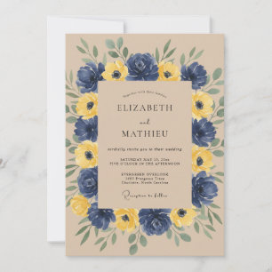 Invitation Mariage Botanique Jaune Navy Romance
