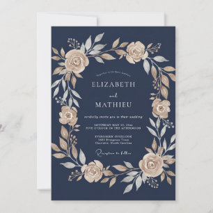 Invitation Mariage Botanique Lumineux Bleu Marine