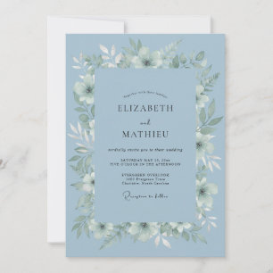 Invitation Mariage Botanique Lumineux Bleu Poussiéreux