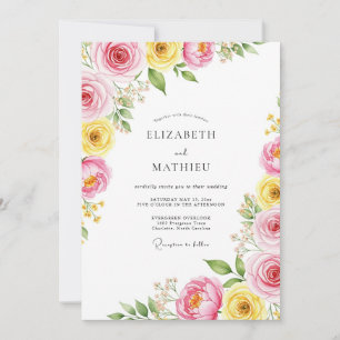 Invitation Mariage Botanique Lumineux Jaune Rose