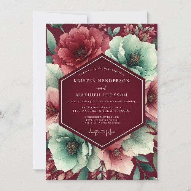 Invitation Mariage Botanique Luxuriant Bourgogne (Devant)