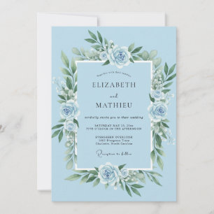 Invitation Mariage Botanique Lyrique Bleu Ciel