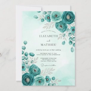 Invitation Mariage botanique majestueux sarcelle