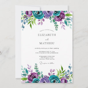 Invitation Mariage Botanique Majestueux Violet Sarcelle