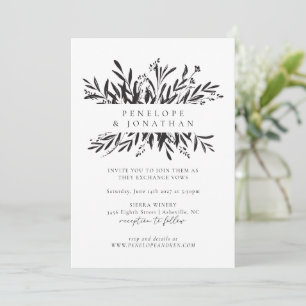 Invitation Mariage botanique minimaliste en encre noire et bl