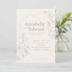 Invitation Mariage botanique minimaliste vert olive