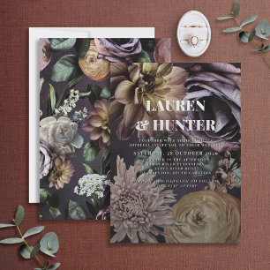 Invitation Mariage botanique moderne foncé Moody violet