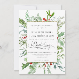 Invitation Mariage botanique monogramme feuille baie d'hiver