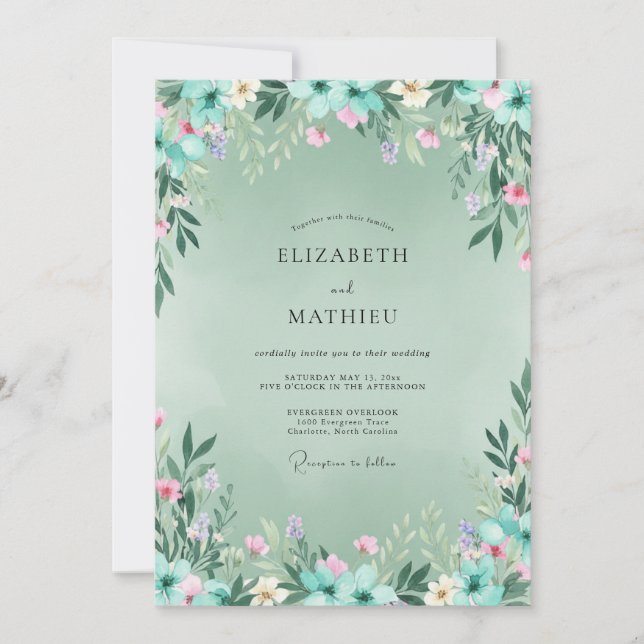 Invitation Mariage Botanique Murmure de Mousse de Mer (Devant)