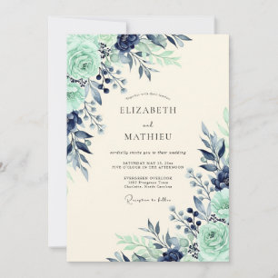 Invitation Mariage Botanique Navy Mint Luxuriant