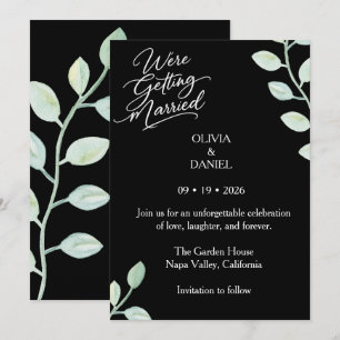 Invitation Mariage Botanique Noir Économisez la Date