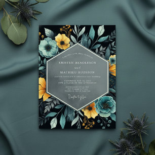Invitation Mariage botanique opulent jaune sarcelle