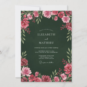 Invitation Mariage botanique opulent vert forêt