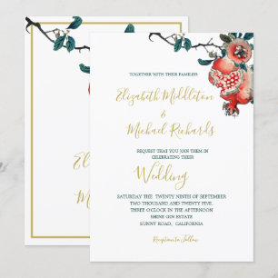 Invitation Mariage Botanique Or Élégante Grenade Moderne