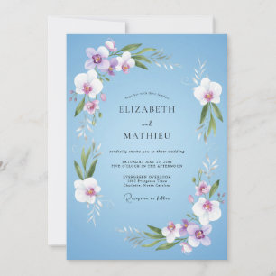 Invitation Mariage Botanique Orchidée Bleu Ciel