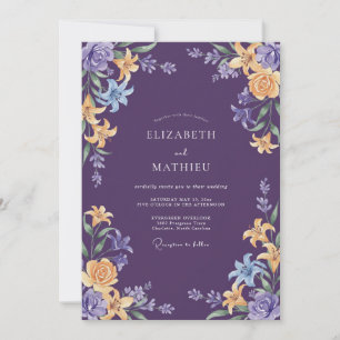 Invitation Mariage Botanique Orné de Violet Profond