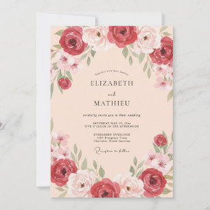 Invitation Mariage Botanique Orné Rose Poussiéreuse