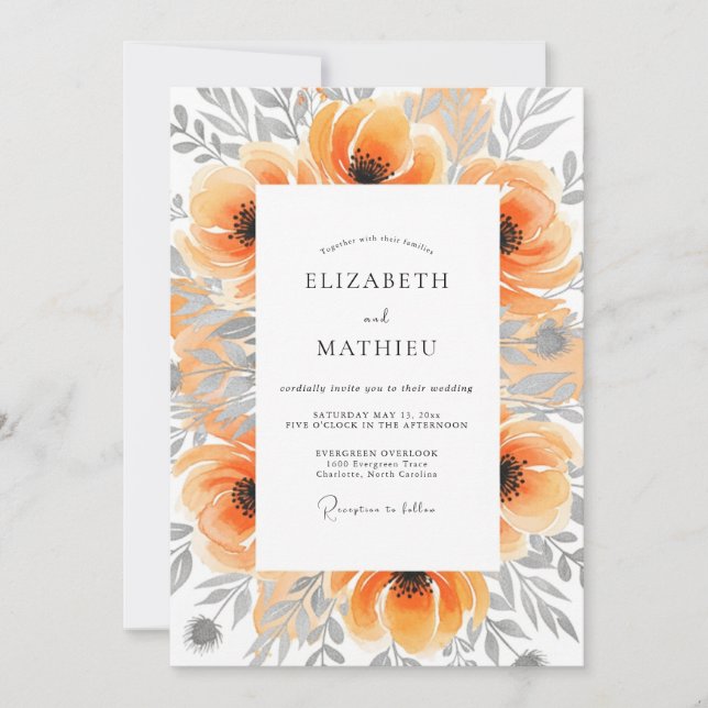 Invitation Mariage Botanique Pittoresque aux Pêches (Devant)
