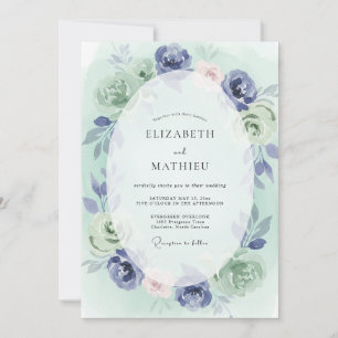 Invitation Mariage Botanique Pittoresque Navy