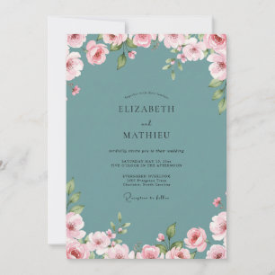Invitation Mariage Botanique Pivoine Aqua Poussiéreuse