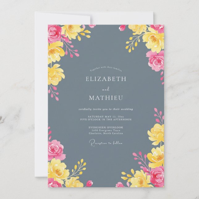 Invitation Mariage Botanique Radieux Gris Ardoise (Devant)
