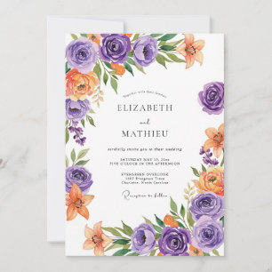 Invitation Mariage Botanique Radieux Orange Violet