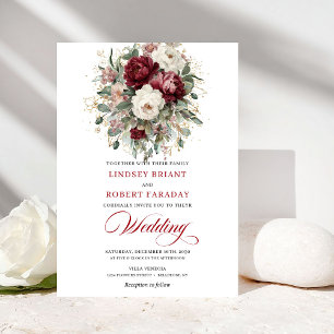 Invitation Mariage botanique raffiné en blanc de Bourgogne