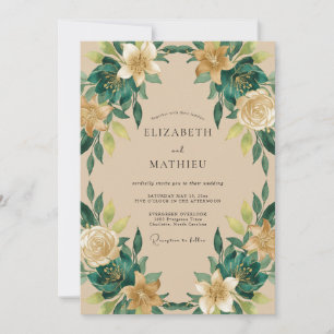 Invitation Mariage Botanique Raffiné Vert Émeraude