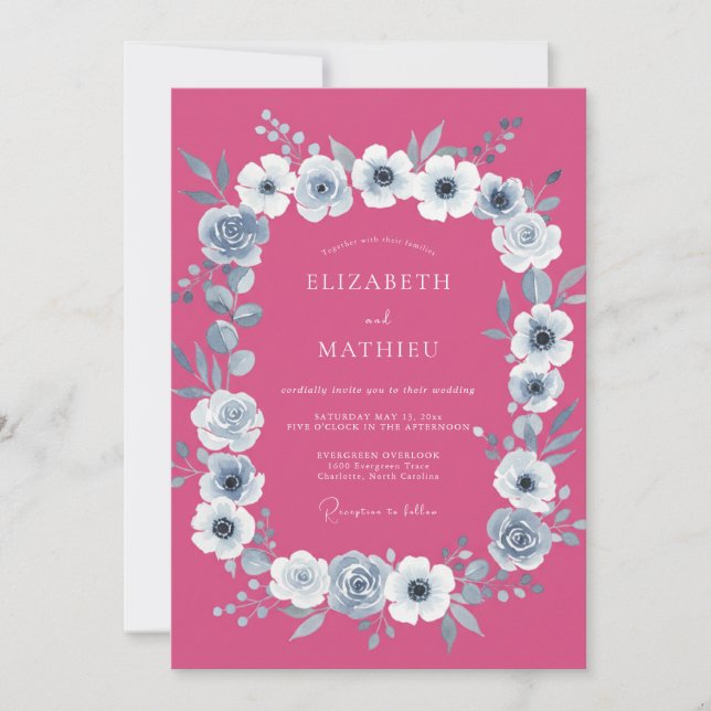 Invitation Mariage Botanique Raspberry Bold (Devant)