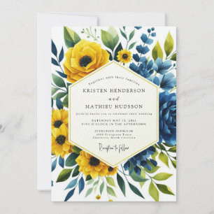 Invitation Mariage Botanique Romance Jaune Bleu