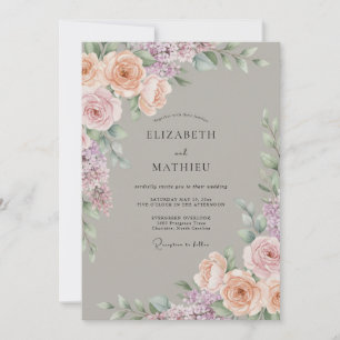 Invitation Mariage Botanique Romance Lilas Pêche