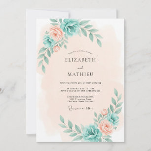 Invitation Mariage Botanique Romance Pêche et Sarcelle