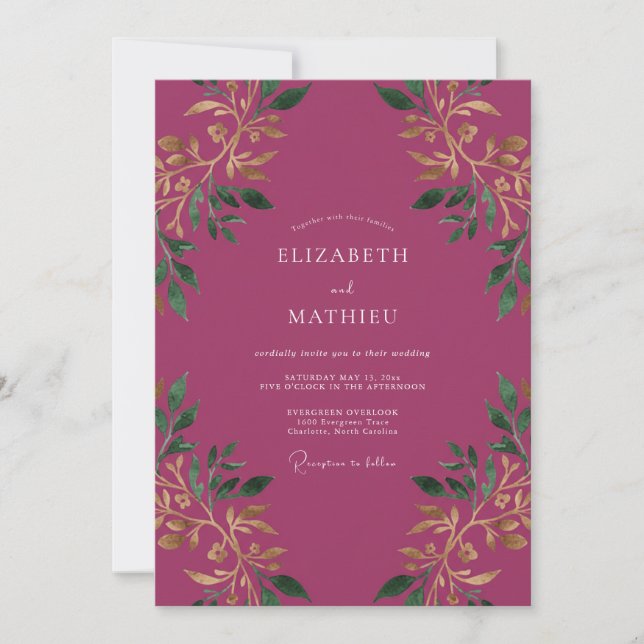 Invitation Mariage Botanique Romantique au Prunier Profond (Devant)
