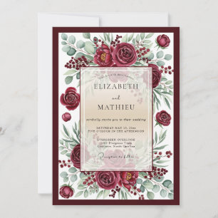 Invitation Mariage Botanique Romantique Burgundy Bloom