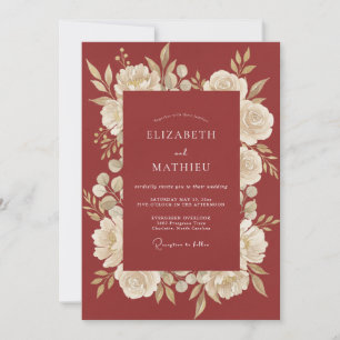 Invitation Mariage Botanique Romantique Cramoisi