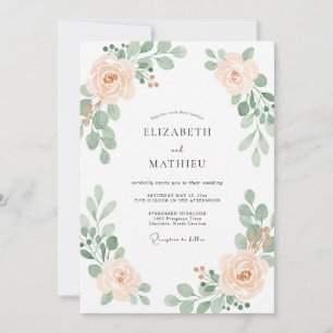 Invitation Mariage Botanique Romantique Douce Pêche