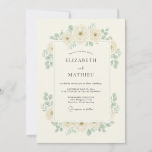 Invitation Mariage Botanique Romantique en Ivoire