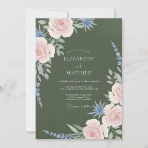 Invitation Mariage Botanique Romantique Vert Olive