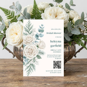 Invitation Mariage botanique Rose Blanche d'Hiver