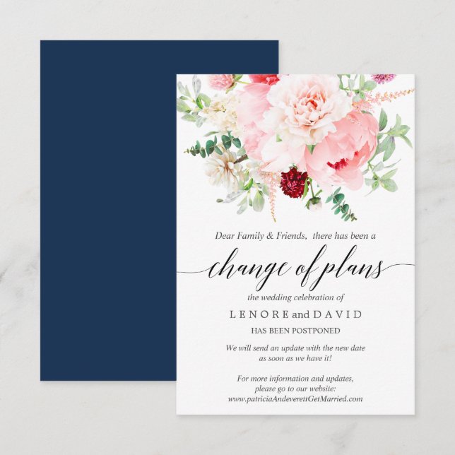 Invitation Mariage Botanique Rose de Jardin Sauvage Changemen (Devant / Derrière)
