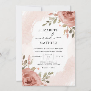Invitation Mariage botanique Rose doux