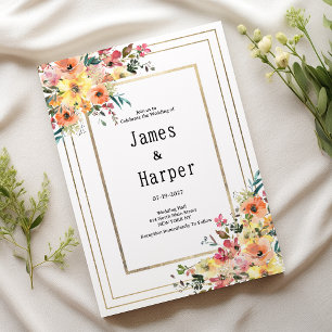 Invitation Mariage botanique rose orange or floral country 