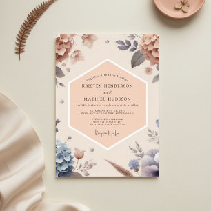 Invitation Mariage Botanique Rose Pêche Romance