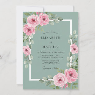 Invitation Mariage Botanique Rose Polie Vert Sauge