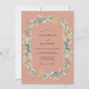 Invitation Mariage Botanique Rose Poussiéreuse Laurier