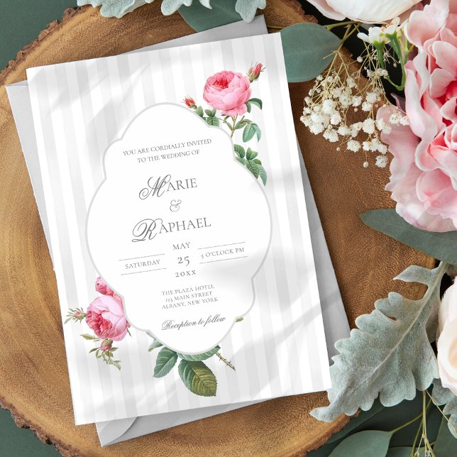 Invitation Mariage Botanique Rose Romantique Chic Français (Créateur téléchargé)